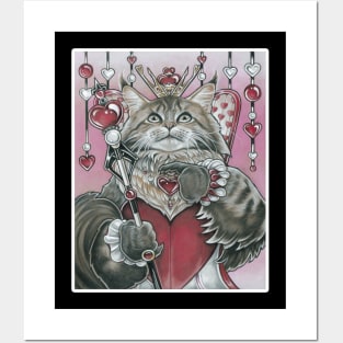 The Queen of Hearts Cat - White Outlined Version Posters and Art